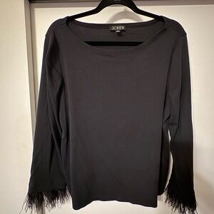 J. Crew Elegant Black Top with Feather Detail